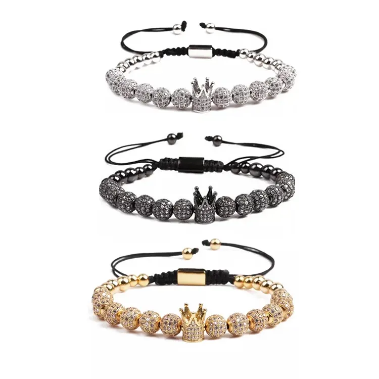 Custom Beaded Bracelets Relationship Bracelets Men Crown Mosaic Zircon Bead Bracelet For Gifts