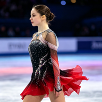 Robe de patinage artistique à col haut et manches longues, dégradé noir et rouge, avec strass en maille pour enfants et adultes, pour les compétitions sur glace