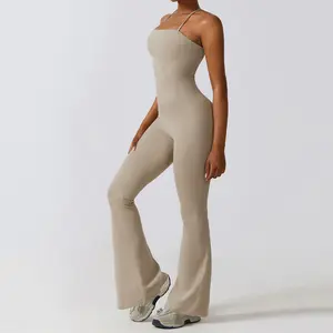 unique design high waisted yoga pants workout gym fitness jumpsuit women activewear sports sets flare pants