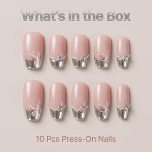 Lot de 10 faux ongles carrés français en acrylique faits à la main de haute qualité pour usage quotidien et trajets quotidiens - Product Image 2