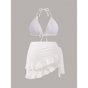 FOXA Women's 3 Piece <b>Bikini</b> <b>Set</b> Halter Tie Side Triangle With Beach Skirt <b>Plus</b> <b>Size</b> High Cut Swimwear - Product Image 6