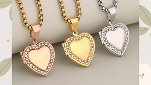 Phụ Nữ Của 18K Vàng Mạ Thép Không Gỉ Tự Làm Khung Ảnh Hình Ảnh Bộ Nhớ Mề Đay Vòng Cổ Rhinestone Trống Thời Trang Mặt Dây <span class=keywords><strong>Charms</strong></span> - Product Image 3