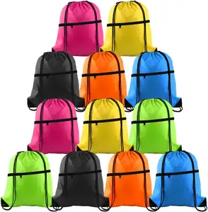 Drawstring Sportpack with Zipper Pocket Cinch Sack Bulk String Bags Storage Polyester Bag for Gym Traveling