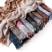 Écharpe-châle en coton et lin tie-dye dégradé avec pompons, hijab malaisien tudung, foulard respirant pour femme