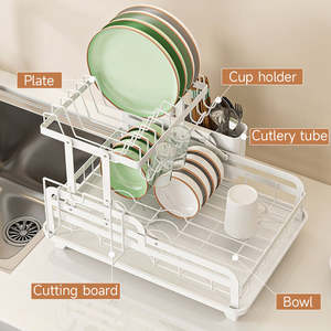 Estante de gran capacidad de instalación gratuita, estante para platos y platos, estante para platos de almacenamiento que ahorra espacio, estante de secado de platos de 2 niveles para mostrador de cocina - Product Image 3
