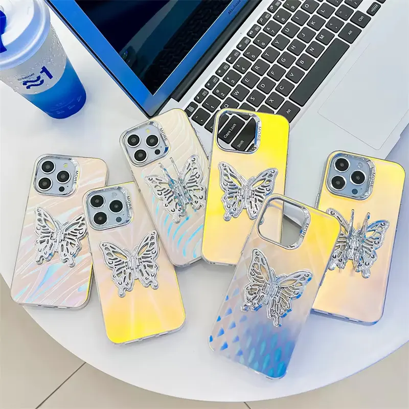 IMD Laser 3D Butterfly Stand Holder Phone Case for iPhone 13 14 15 PRO MAX-Butter Fly Series Mobile PC Case