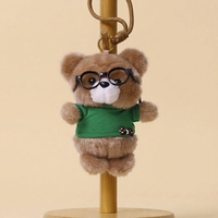 En gros, Mini ours en peluche de 14 cm, porte-clés pendentif, animal en peluche OEM avec lunettes et T-shirt, pour boutique de cadeaux et machine à griffes