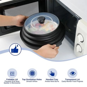 Cubierta plegable de silicona ventilada para microondas, protector contra salpicaduras para alimentos con bandeja, tapa protectora y colador de cocina - Product Image 5