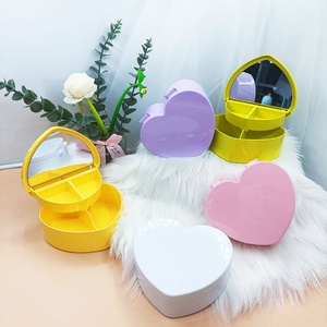 <b>Large</b> Heart-Shaped Double-Layer Partitioned <b>Plastic</b> Jewelry <b>Box</b> with Mirror Simple Style for Children's DIY Jewelry Storage - Product Image 2