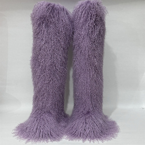 Sepatu bot bulu Mongolia wanita, bot penghangat bulu berbulu desain modis populer kualitas tinggi untuk wanita 72cm - Product Image 4