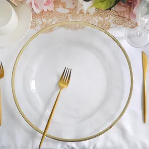 Wholesale 13 Inch Clear And Black Rim Glass Charger Plates For Wedding And Party Decoration