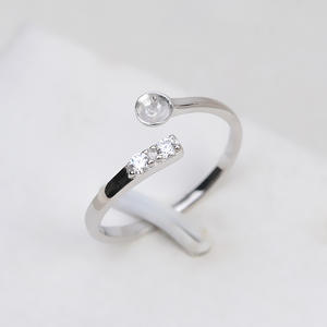 Korean Version S925 Silver Open-Mouth <b>Ring</b> Simple Living Fashionable Empty Crystal DIY <b>Pearl</b> Accessories - Product Image 2