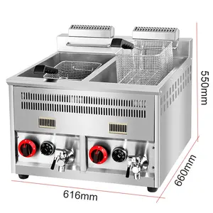 Factory Price Stainless Steel Commercial Deep Double Tank Gas Fryer / Fryer Machine With Oil Drain Valve