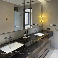 Dalle de dolomite noire cosmique moderne de qualité supérieure, polie, taille découpée, design personnalisé, étanche, pour salle de bain, cuisine, meuble-lavabo