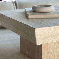Table basse carrée en marbre travertin nordique de luxe de designer plinthes style rétro pour table basse en pierre pour salon en béton