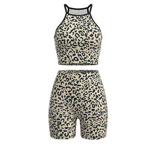 Viviblook J26ST217 Women <b>Sexy</b> <b>Set</b> Sleeveless Leopard Print Tank Top Skinny Shorts Two Piece <b>Set</b> for Ladies - Product Image 4