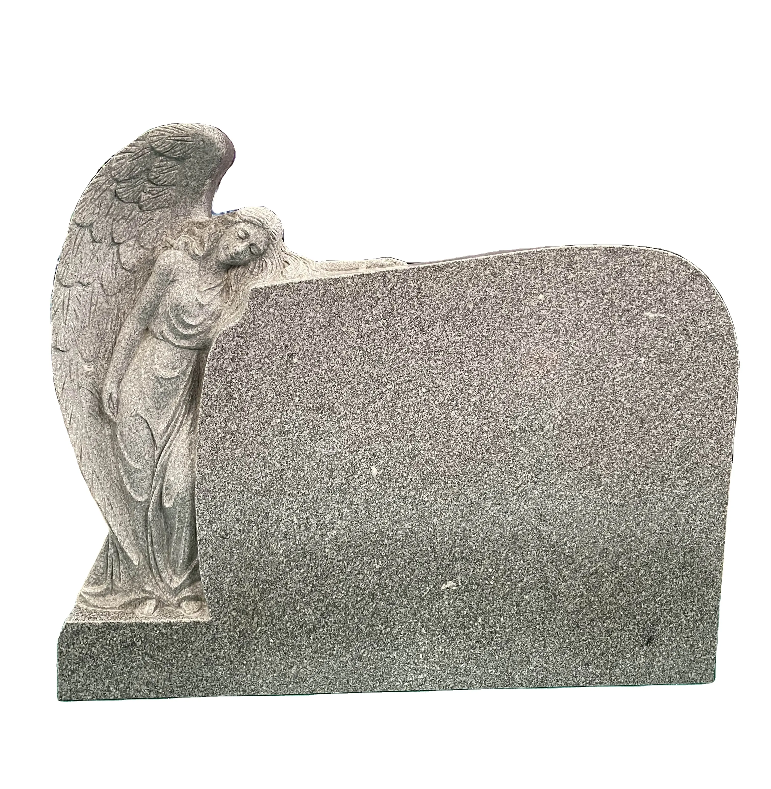 Grigio granito intaglio a mano angelo contro in posizione verticale tomba di pietra lapide