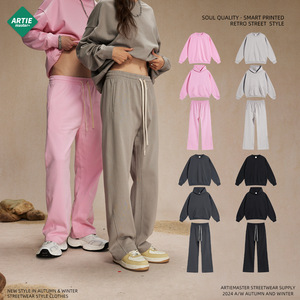 2025 autunno Unisex felpa Casual Set <span class=keywords><strong>di</strong></span> pantaloni alla moda <span class=keywords><strong>di</strong></span> marca 430g cotone spugna girocollo ampio Street Style - Product Image 2