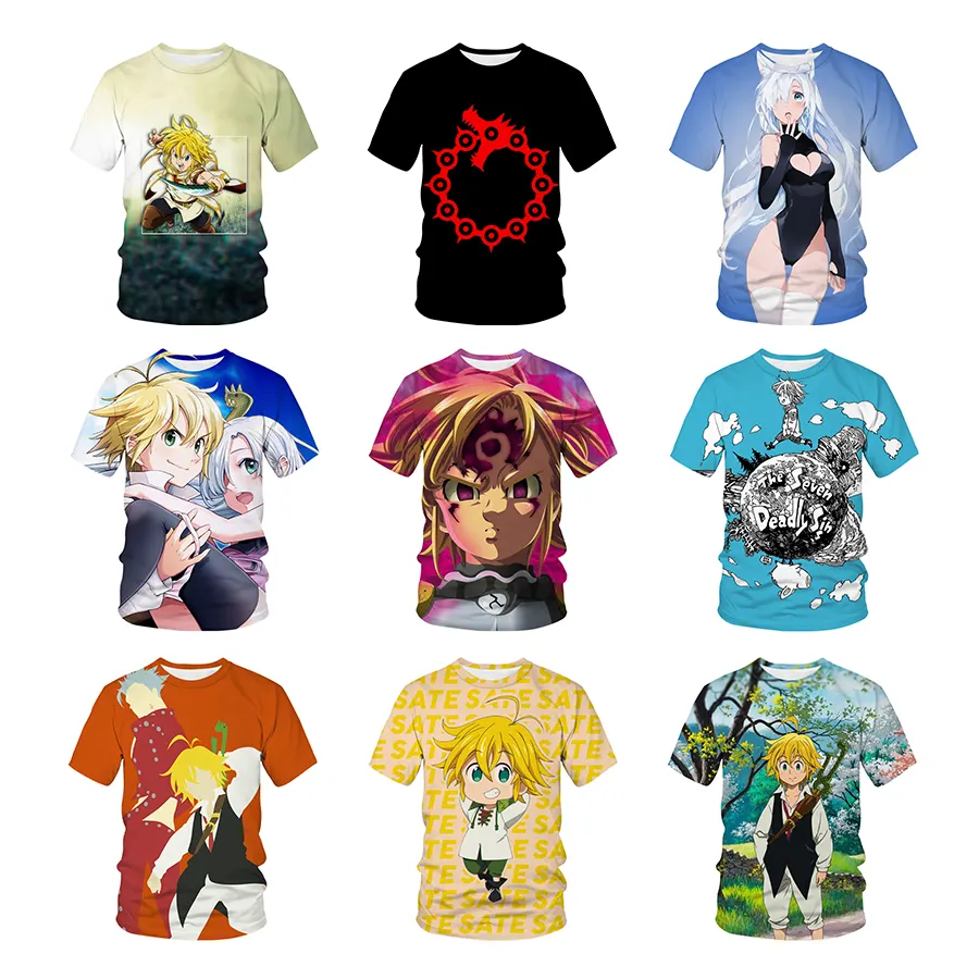 Seven Deadly Sins 3D Printed Shirt for Men Anime Nanatsu No Taizai 3D Printing Shirt From Men Fashion Hip Hop Tees Tops Male