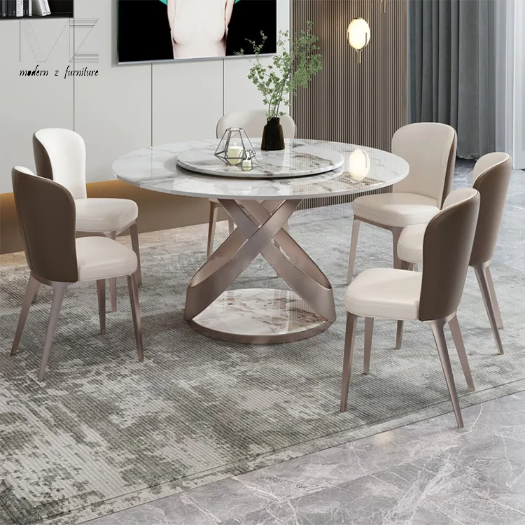 New Europe design luxury 6 chairs dining room home furniture modern Metal Base New Europe design luxutop round dining tables set