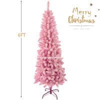 Arbre de noël en PVC floqué, 7 pieds, pré-léger, rose, mince, pour décoration de vacances, vente en gros