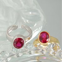Bague en argent Sterling 925 Rose rouge à facettes, anneau ouvert plaqué or 18k pour femmes
