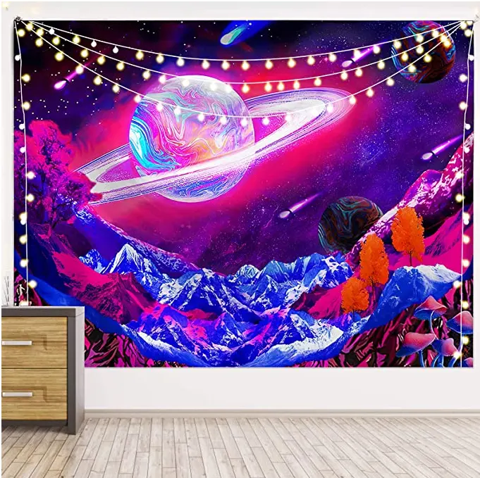 Galaxy Tapestry Trippy Planet Wall Space Starry Stars Nature Tapestries Wall Hanging Fantasy Mountain Mushroom Decor