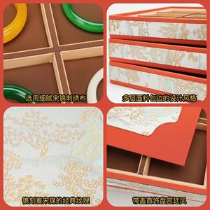 Bandeja para joyería con tapa, material de brocado para manualidades, color naranja, caja de almacenamiento para exhibición de joyas, para pulseras y adornos - Product Image 2