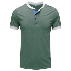 <b>Men</b> Summer <b>Henley</b> Collar Contrasting Color Patchwork Short Sleeved Fitness Tee Two-Piece T-<b>Shirt</b> - Product Image 2
