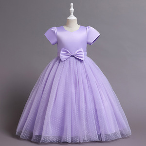 Purple Polka Dot Tulle Ball Gown Dress For Flower Girls Children's Evening Wear - Product Image 1