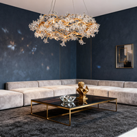 Lustre moderne de luxe en cuivre, branches et pétales de fleurs en cristal, fait main, hauteur réglable, éclairage LED à économie d'énergie, garantie 5 ans