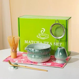 Ensemble de thé matcha en céramique avec fouet et cuillère en bambou, design oriental en grès pour la cérémonie du thé - Product Image 2