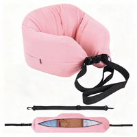 Oreiller de voyage personnalisable OEM en peluche douce en polyester, avec pochette et bandoulière pour dormir en avion
