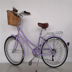 Vélo de ville pour femme 26 pouces violet avec panier et porte-bagages, frein V 7 vitesses, cadre en acier léger pour les trajets quotidiens - Product Image 2