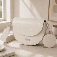 Sac bandoulière demi-lune à motifs pour homme avec petite pochette ronde, ensemble de sacs à bandoulière en cuir vegan monogrammé bleu marine
