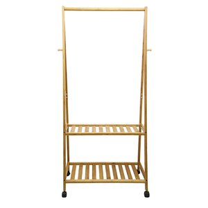 Bamboo Folding Rack Hanging Shelf Clothes Drying Storage Rack with wheels