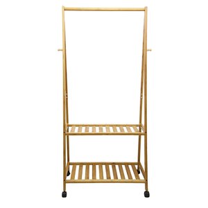 Bamboo Folding Rack Hanging Shelf Clothes Drying Storage Rack With Wheels