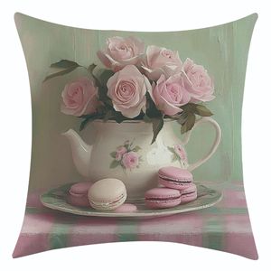 Funda de Almohada Floral Rosa, Decorativa para Sofá, Cojín Lumbar Rectangular Lavable, Estilo Pastoral para Sala de Estar - Product Image 4