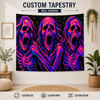 Tapisserie Néon Crâne Art Noir Lumineux Effet UV Horreur Imprimé Psychedelique pour Chambre, Salle de Jeu, Décoration Murale Halloween - Grande Vente