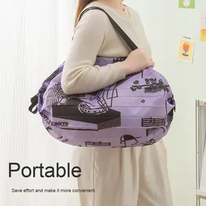 Sac de courses pliable et imperméable en tissu Oxford grande capacité avec motif de dessin animé pour l'épicerie et le rangement en supermarché - Product Image 3