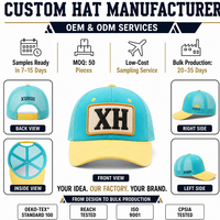 Casquette Trucker en Coton et Maille à 5 Panneaux Personnalisée, Jaune Turquoise, avec Patch Brodé, OEM ODM, Visière Courbée, pour Extérieur, Plage, Décontractée