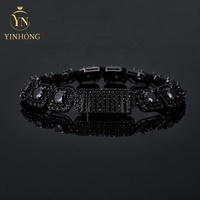 Vente en gros de bijoux Hip Hop en argent sterling 925 Vvs Black Moissanite Iced Out Tennis Chain Bracelet Collier