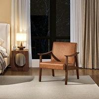 Fauteuil d'appoint en cuir PU de style moderne du milieu du siècle avec pieds en bois massif pour salon, chambre à coucher, salle d'attente, marron