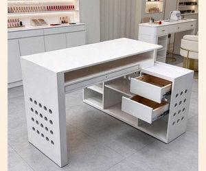 Table de manucure double moderne blanche avec tiroirs et station de rangement pour salon de beauté - Product Image 1
