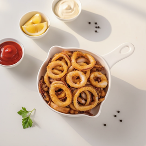 Anneaux de calamar panés halal surgelés, prêts à frire, croustillants, pré-frits, pour la restauration rapide, vente en gros - Product Image 1