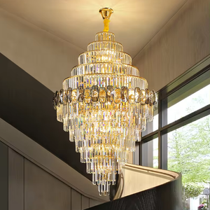 Lámpara colgante de moda Escalera Hotel Villa Sala de estar Escalera Candelabros de cristal grandes de oro de lujo - Product Image 4