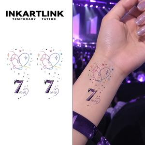INKARTLINK - Tatuaje Temporal Personalizado de BTS Kpop <span class=keywords><strong>con</strong></span> Corazón Colorido Número 7, Resistente al Agua, Visualización Instantánea, de 3 a 7 Días de Duración - Product Image 1