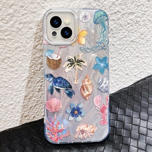 Rùa biển <span class=keywords><strong>Shell</strong></span> Flower in Bạc Silk Pattern PC điện thoại di động Bìa trường hợp đối với <span class=keywords><strong>iPhone</strong></span> 8 x XR XS max 11 12 13 14 15 16 17 không khí - Product Image 4