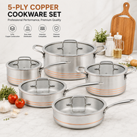 Nouvel Arrivage Usine : Ensemble de 10 Pièces d'Ustensiles de Cuisson en Cuivre 5 Plis, Casseroles de Cuisine 5 Plis avec Poignée en Acier Inoxydable, Design Lignes Fines