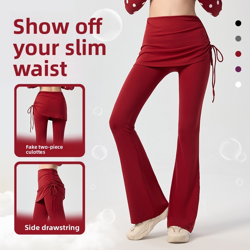 Fake Two Drawstring Flare Yoga Pants Workout Fitness Gym Wear Seamless High Waist Top Quality Sportswear Yoga Leggings